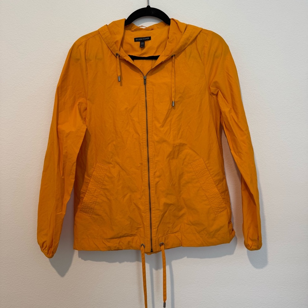 Eileen Fisher Yellow Cotton Nylon Hooded Rain Jacket